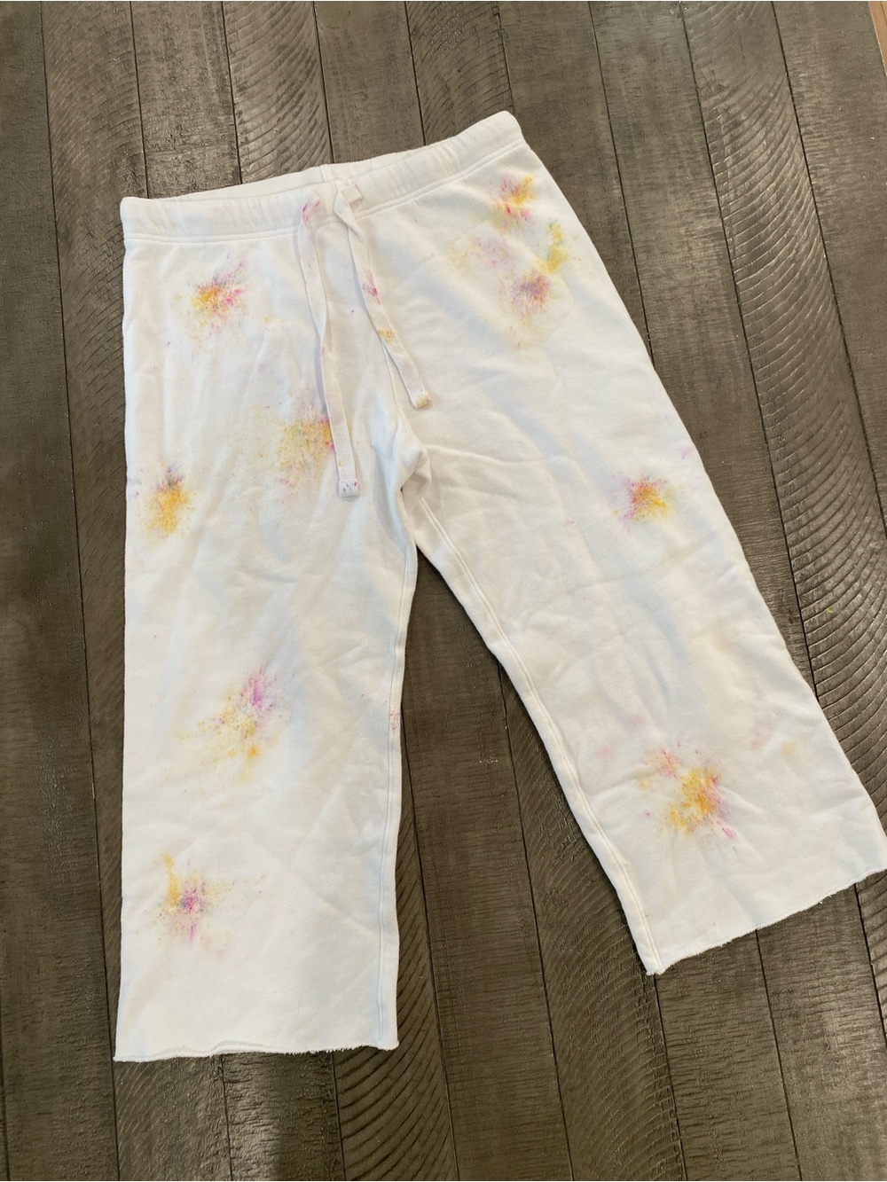 Frank & Eileen White Track Pants with Pink & Yellow Starburst Detail